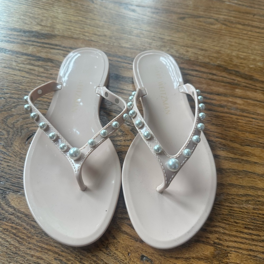 Beige Sandals with Pearl Accents